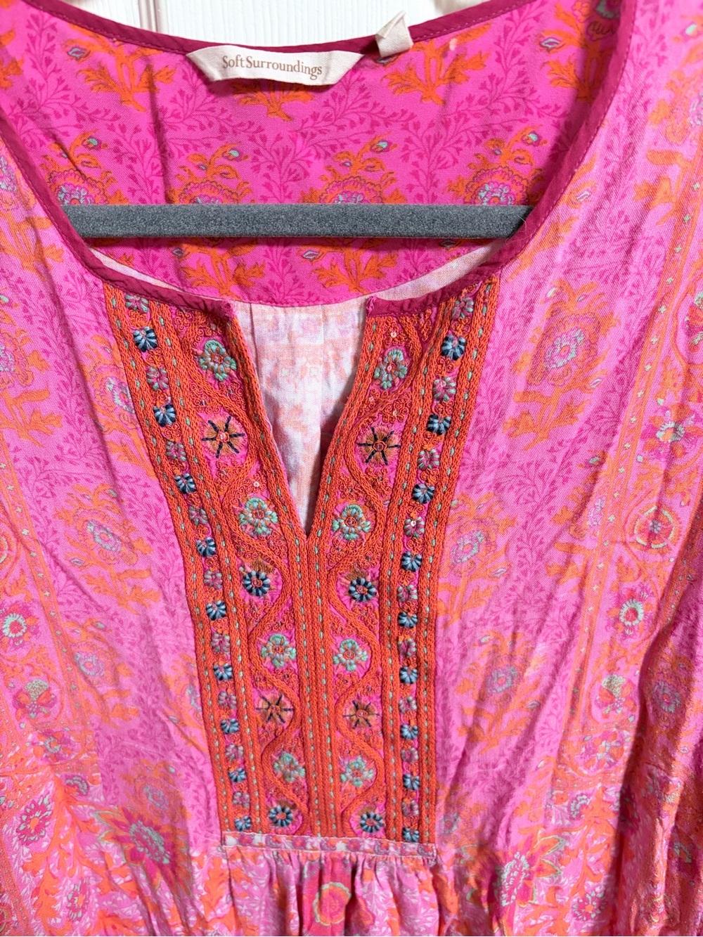 Soft Surroundings Pink Paisley Embroidered Boho Tunic, Boho, Size XL, - Picture 2 of 7